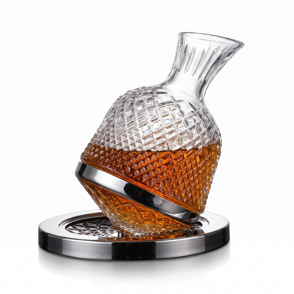 Thisted rotating glass decanter on mirrored stand