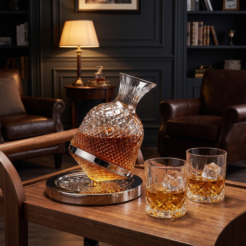 Thisted decanter with whisky glasses in a study