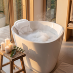 Skovde bath pillow in a steaming bath