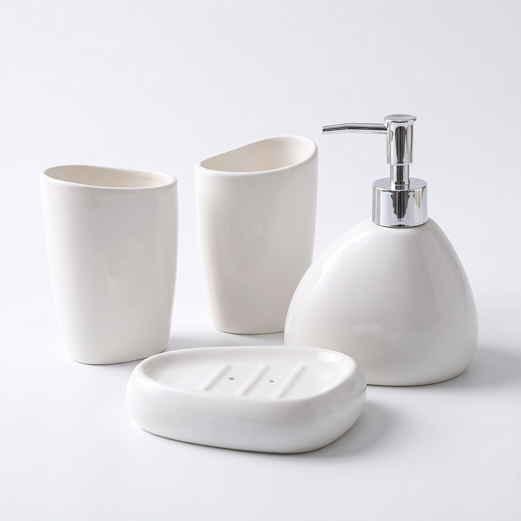 Maribo matte white ceramic bathroom set, four piece
