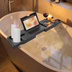 Koge bath tray across a bath with a tablet and wine