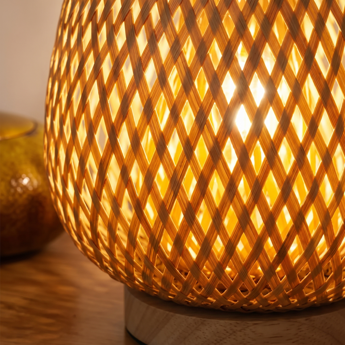 Close up of the hand woven bamboo shade