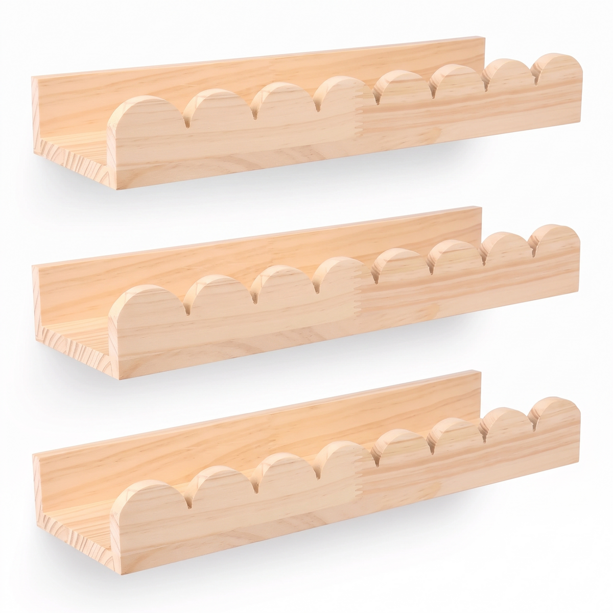 Nakskov scalloped light wood wall shelves