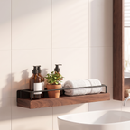 Holbaek wooden bathroom shelf with black metal rail