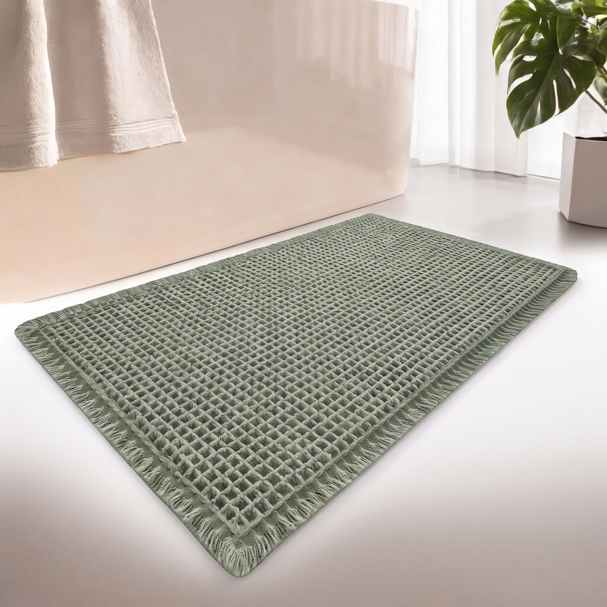 Bogense waffle bath mat in sage