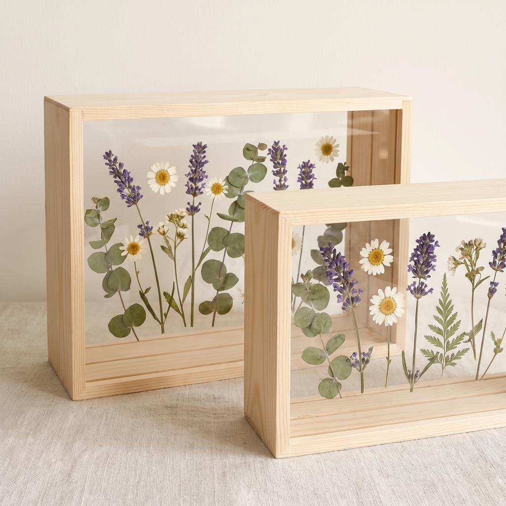 Kerteminde wooden shadow box frames in two sizes with pressed flowers