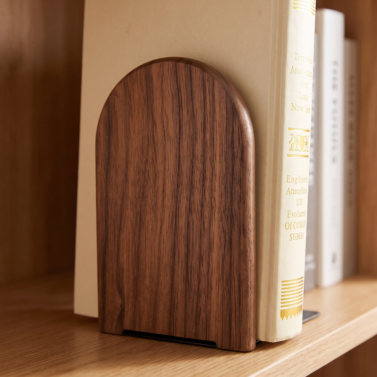 Close up of the Mariager walnut grain and metal base