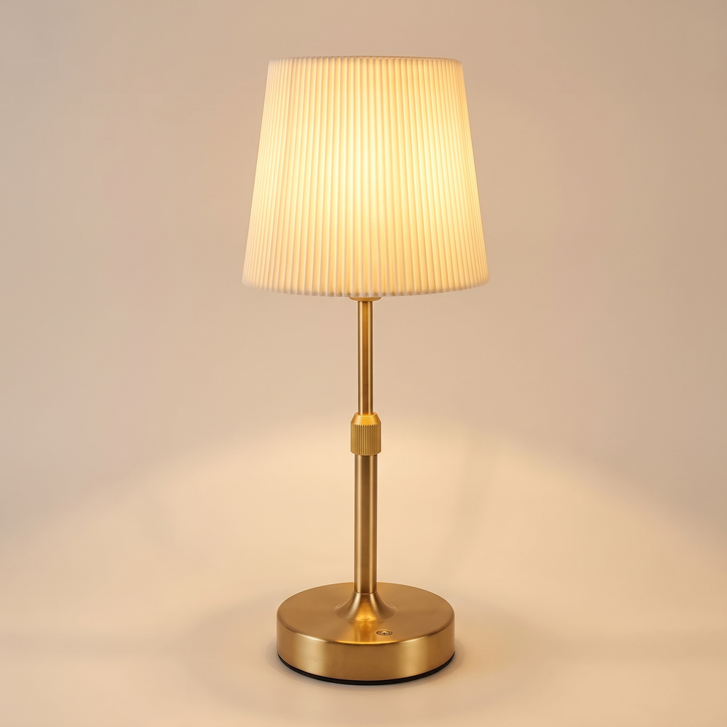 Tallberg cordless pleated table lamp in gold