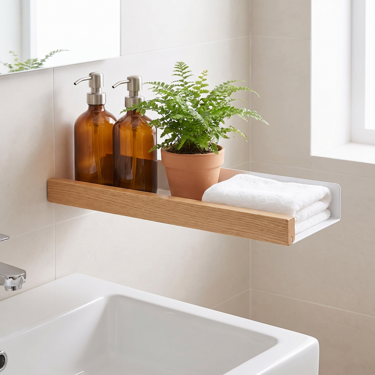 Hasle shelf above a bathroom basin