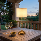 Allinge cordless lamp on a terrace table at dusk
