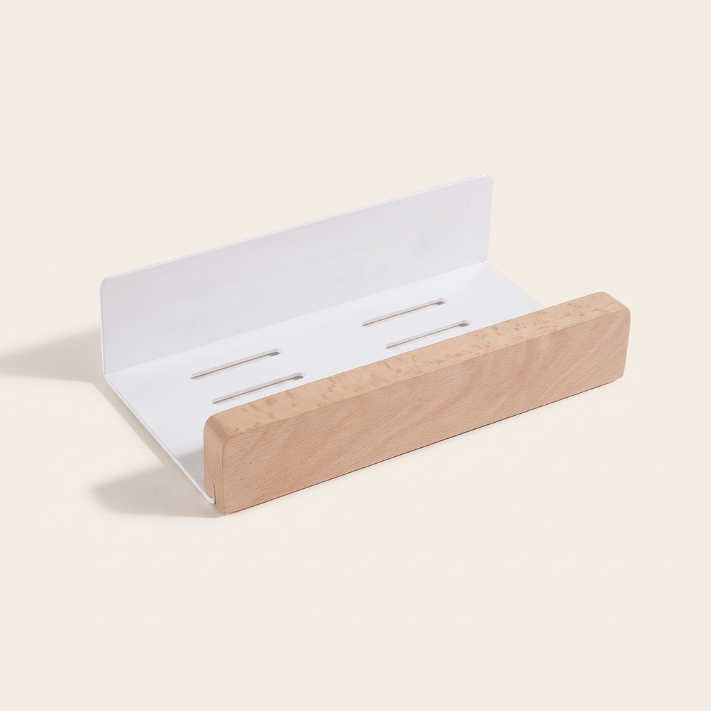 Hasle wall shelf in white metal and light wood