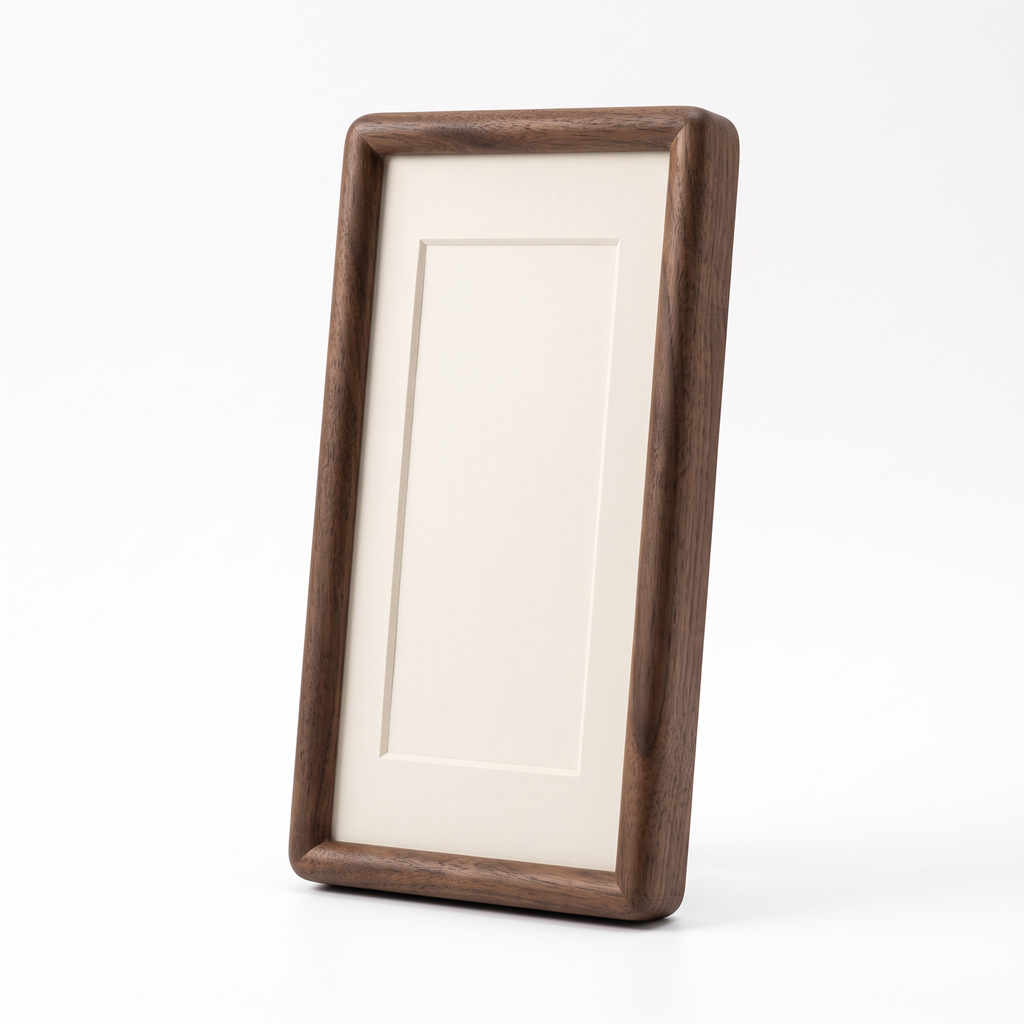Gorlitz long solid wood photo frame in walnut tone with a cream mount
