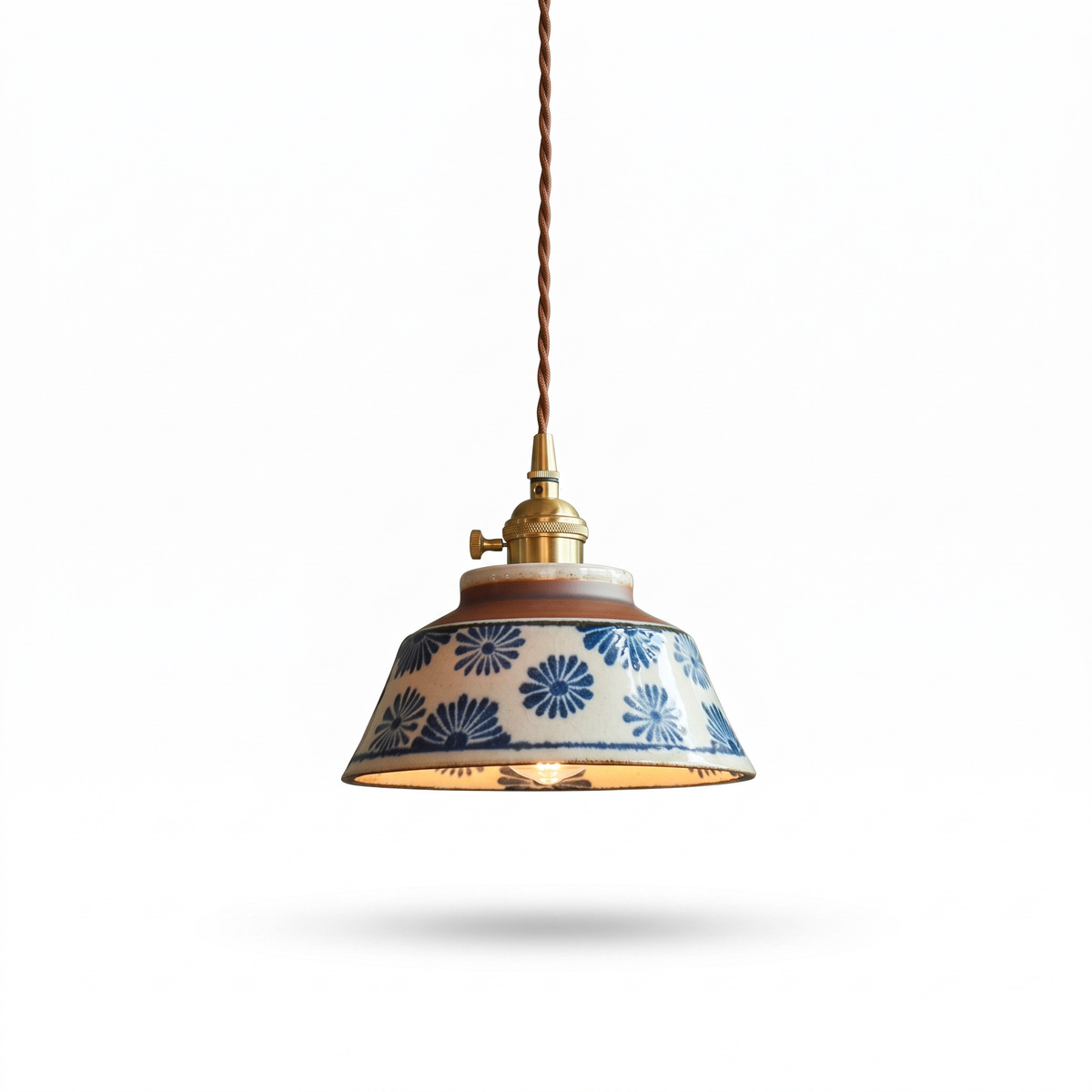 Rosenheim hand painted ceramic bell pendant, blue floral