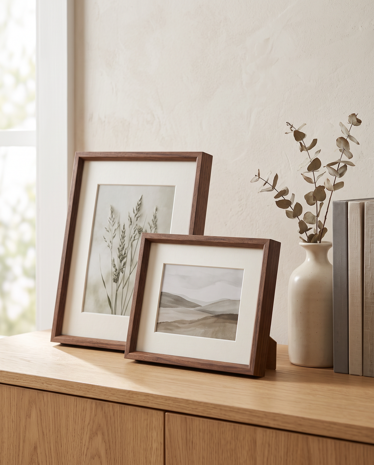 Bautzen walnut frame on a sideboard