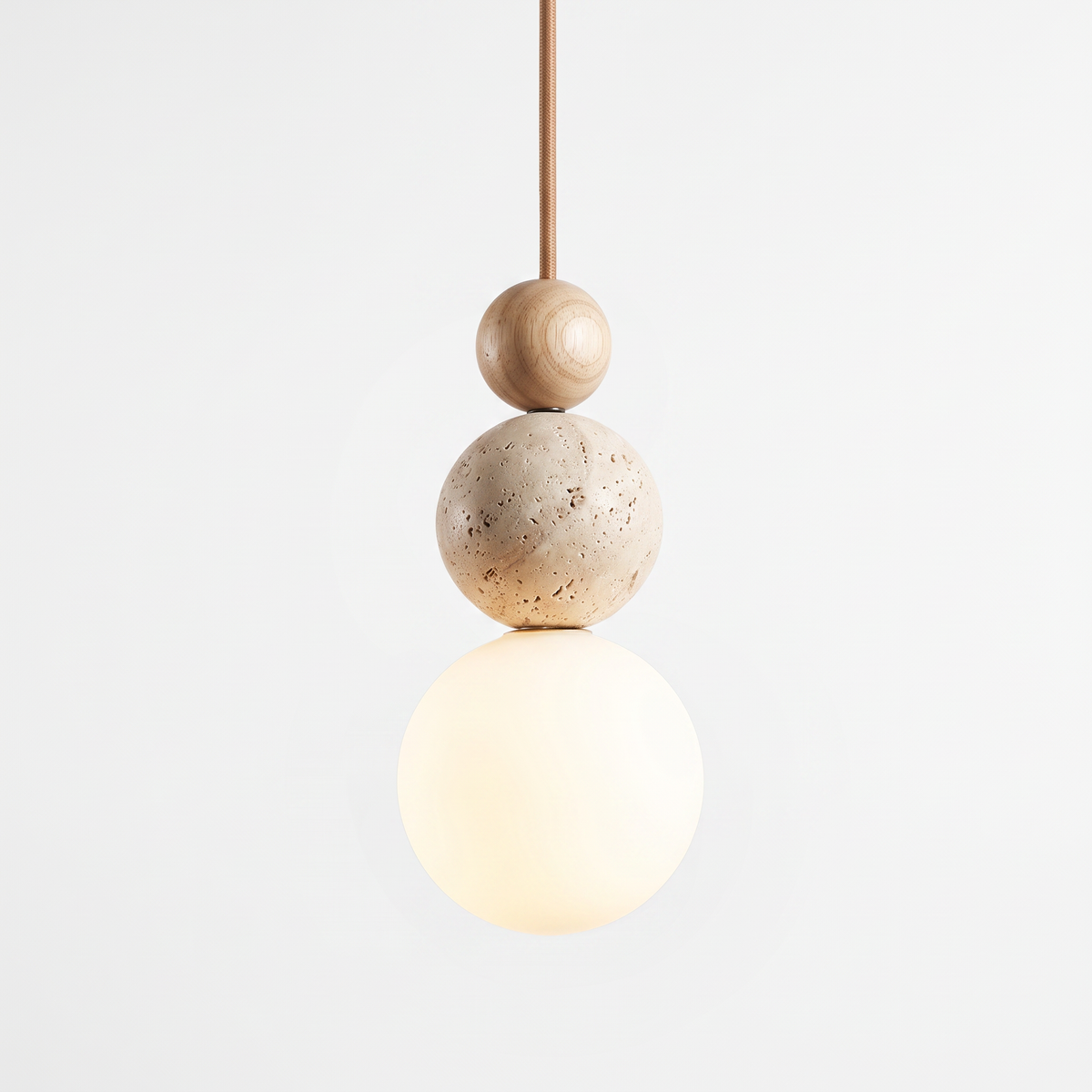Trosa travertine and bead pendant, natural wood