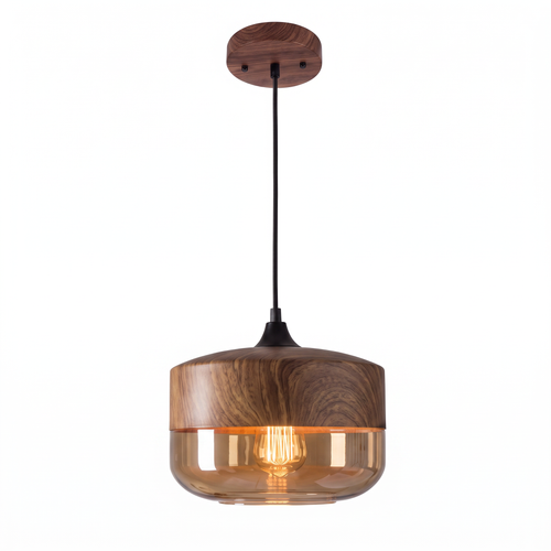 Sundsvall amber glass pendant, drum shape