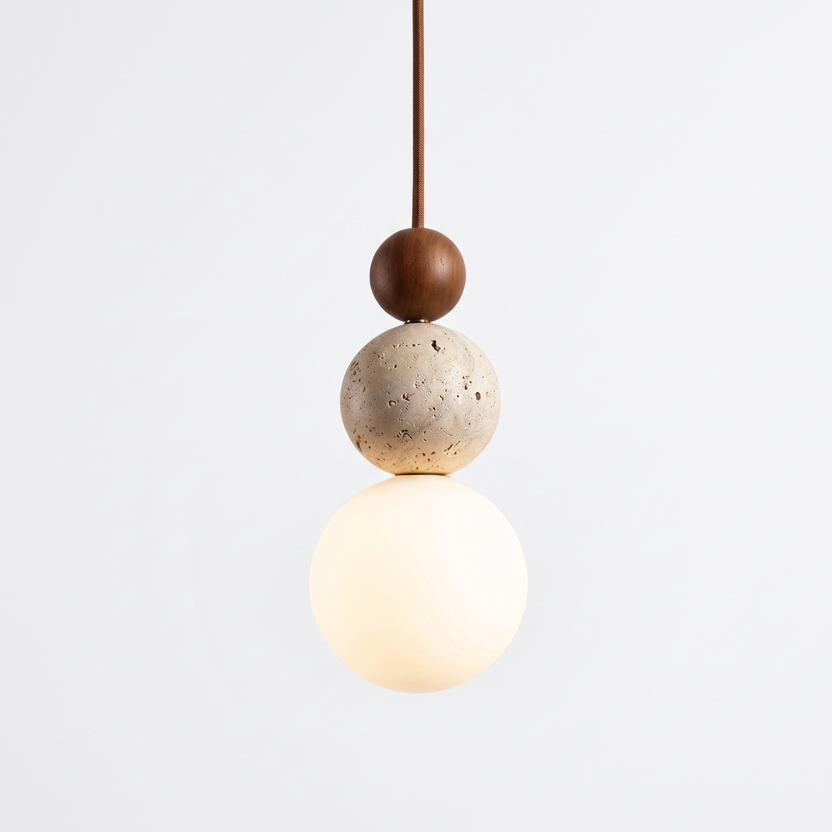 Trosa travertine and bead pendant, walnut colour