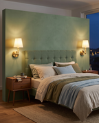 Pair of brass tone Kungalv lights beside a bed