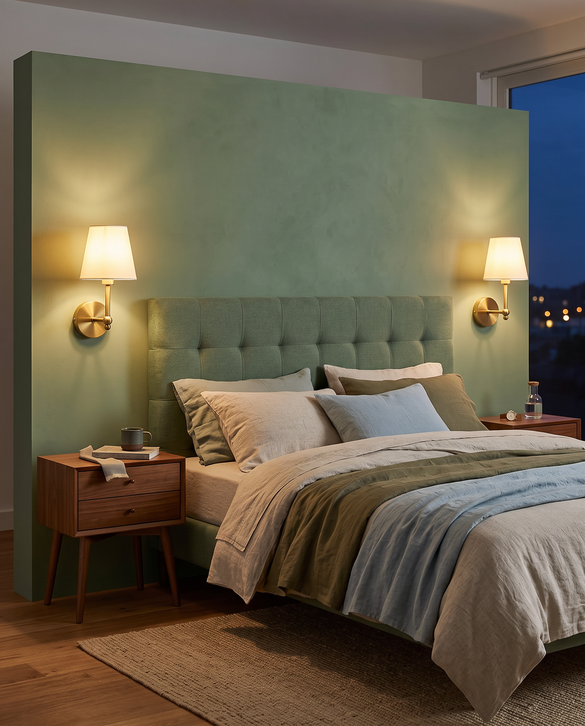 Pair of brass tone Kungalv lights beside a bed