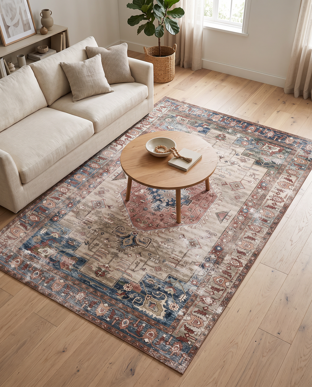 Augsburg rose medallion rug in a living room
