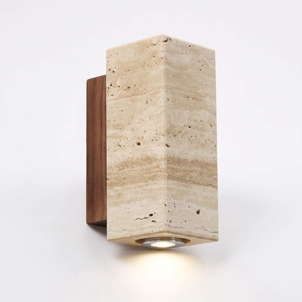 Askersund square travertine wall light on walnut