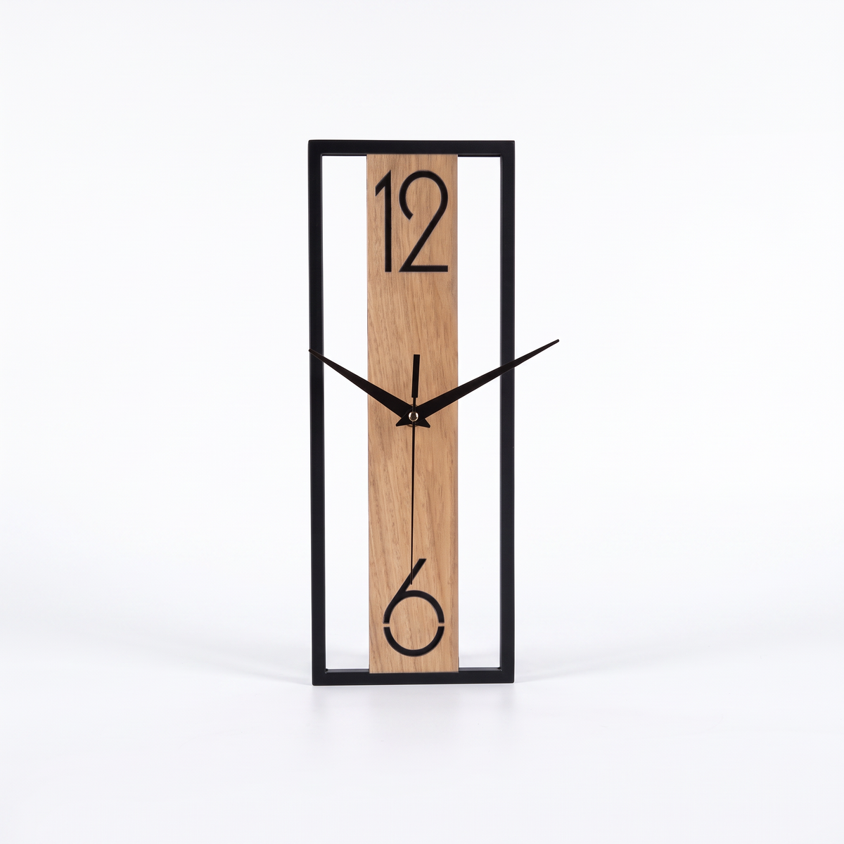 Nora rectangular wall clock, black frame and wood grain panel