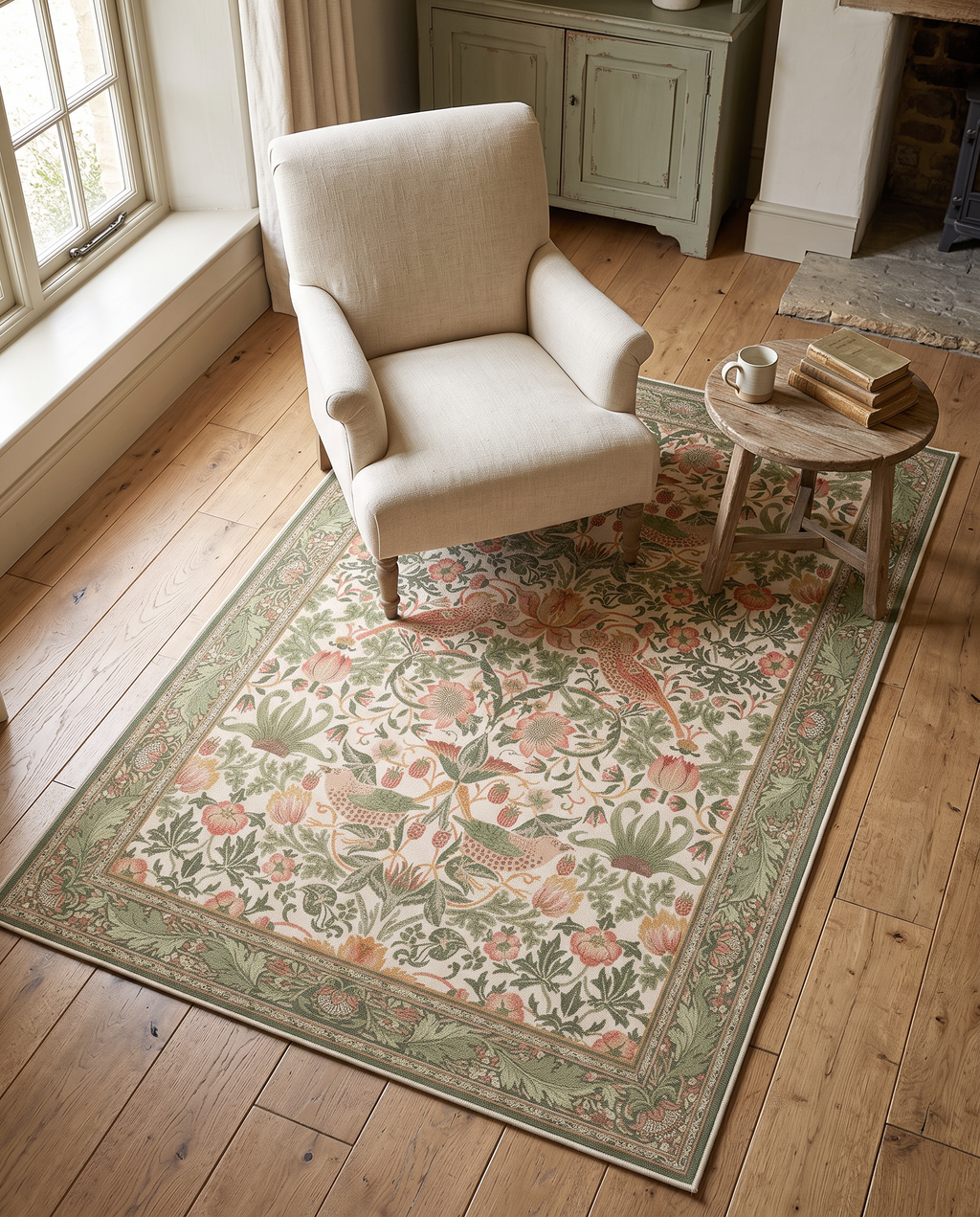 Zittau blush botanical rug in a living room