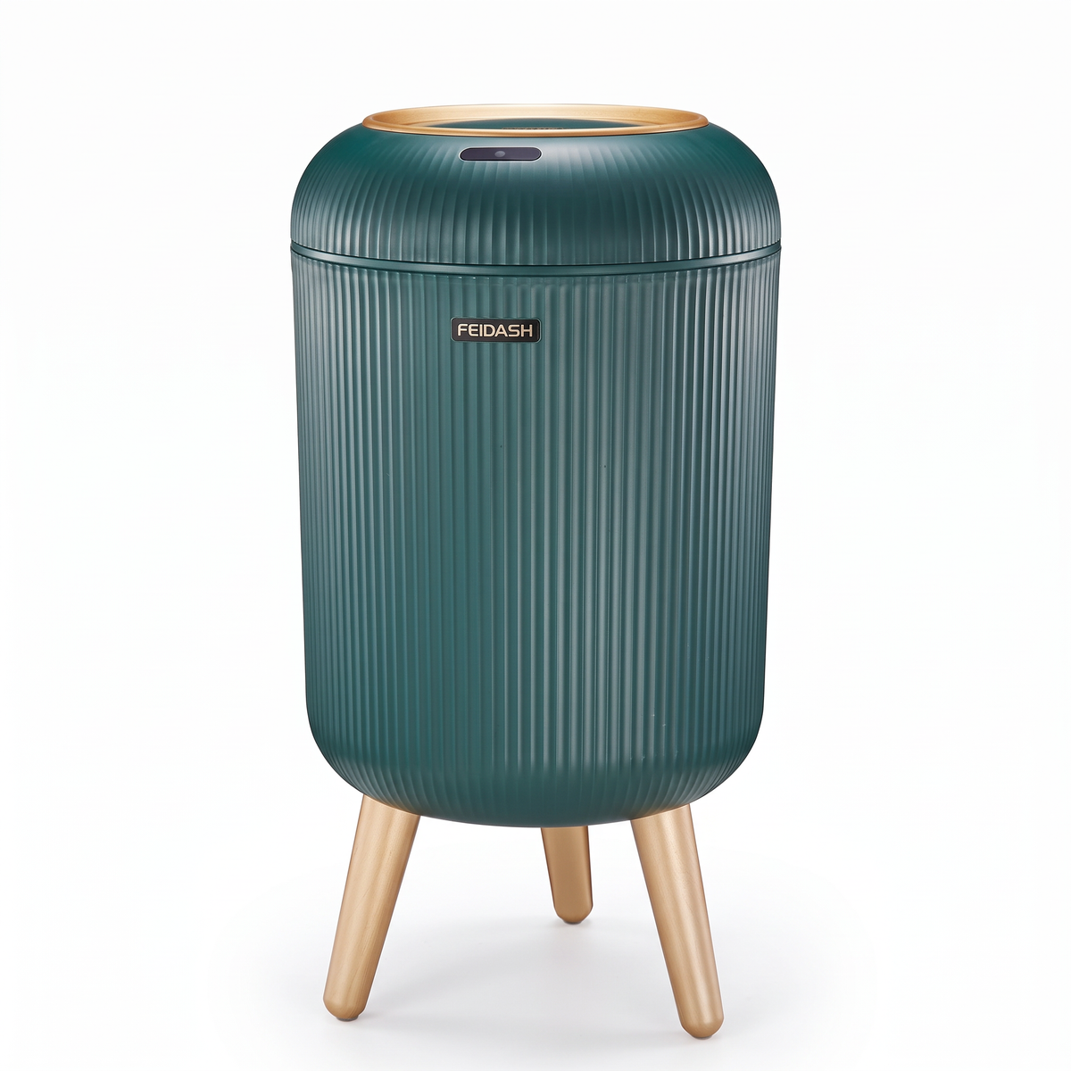 Naestved sensor bin in dark green on wooden legs
