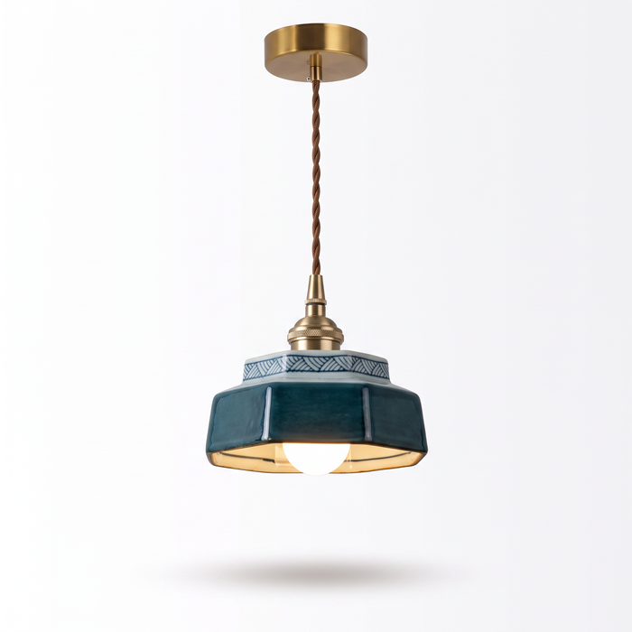 Faxe glazed ceramic pendant, Deep Navy