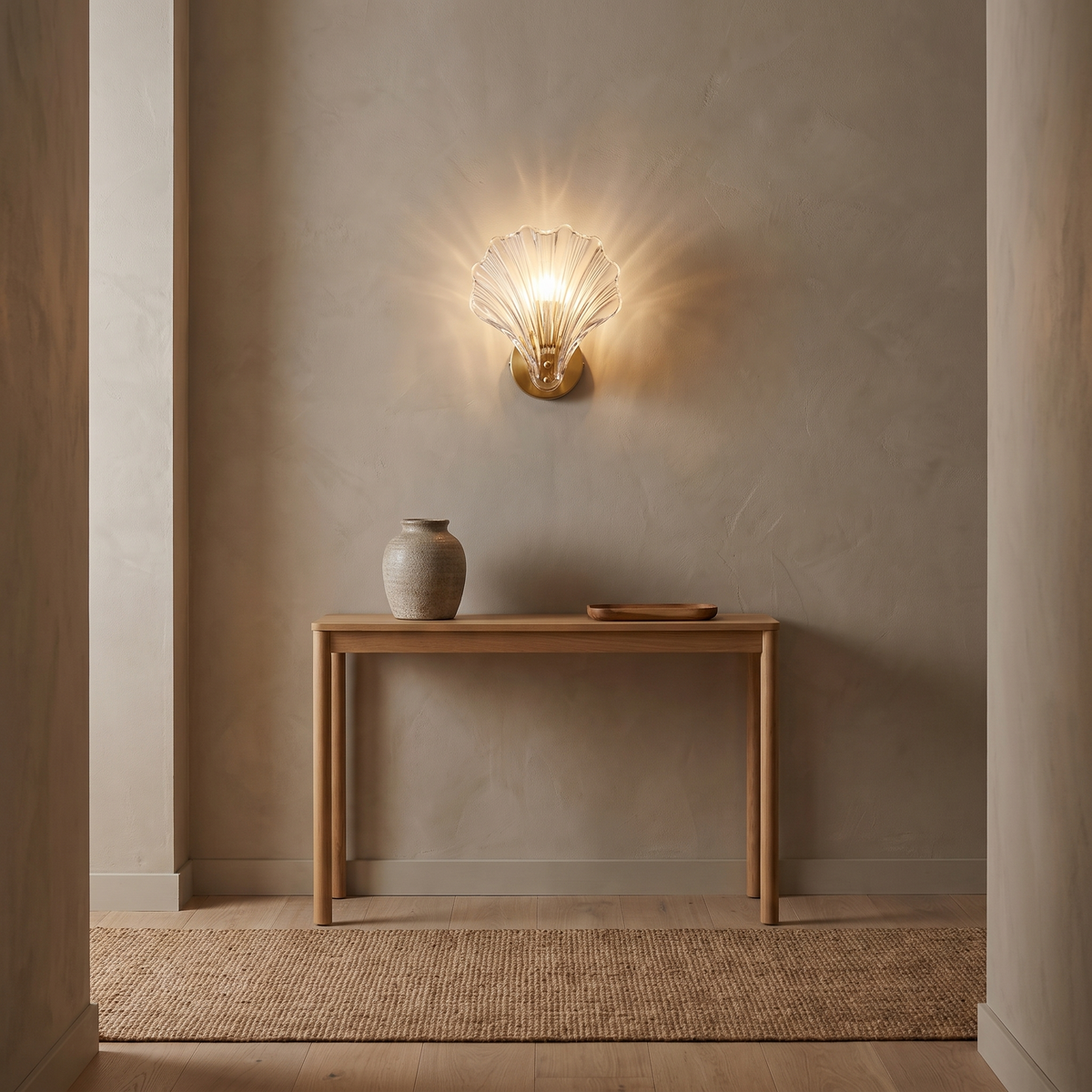 Bollnas Glass Shell Wall Light in a room setting