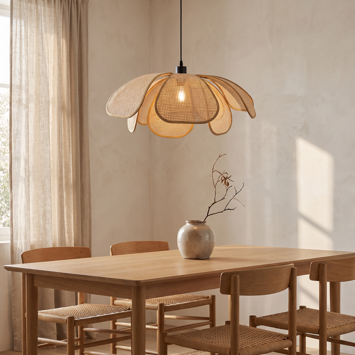 Aabenraa Rattan Petal Pendant Light in a room setting
