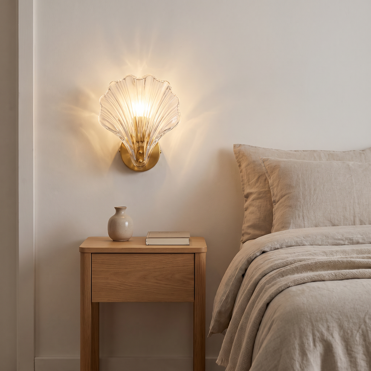 Bollnas Glass Shell Wall Light in a room setting