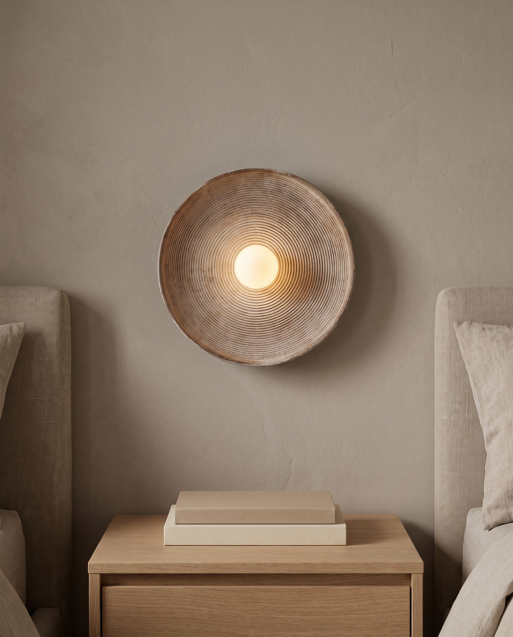 Meersburg Round Textured Wall Light in a room setting