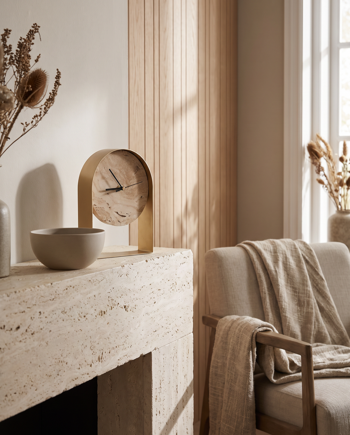 Nordhorn Stone Effect Mantel Clock in a room setting