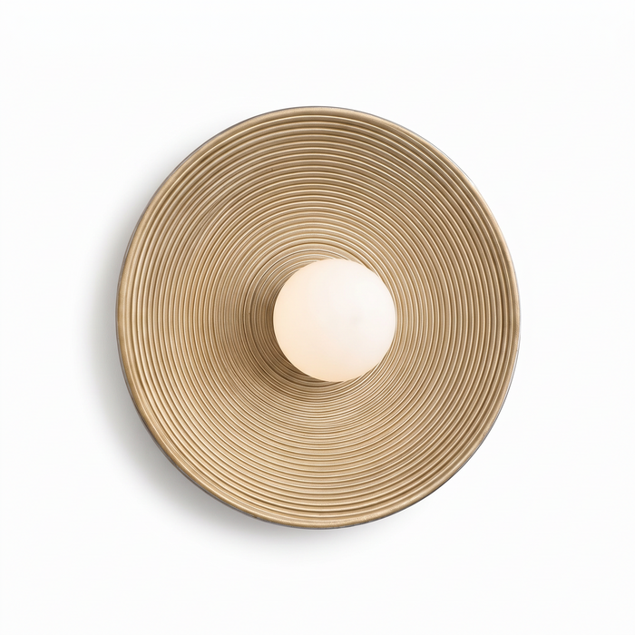 Meersburg Round Textured Wall Light, Natural Wood Tone