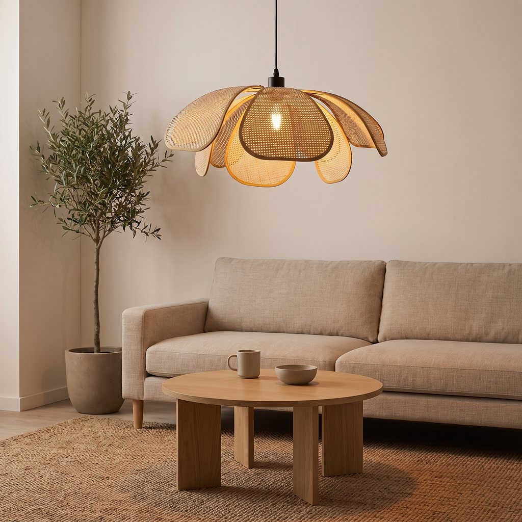 Aabenraa Rattan Petal Pendant Light in a room setting