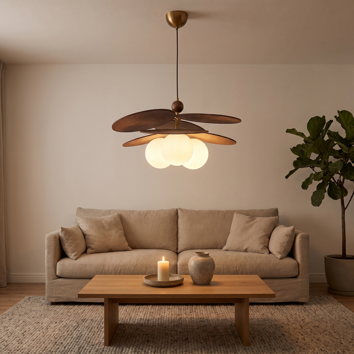 Ljusdal Petal Pendant with Opal Globes in a room setting