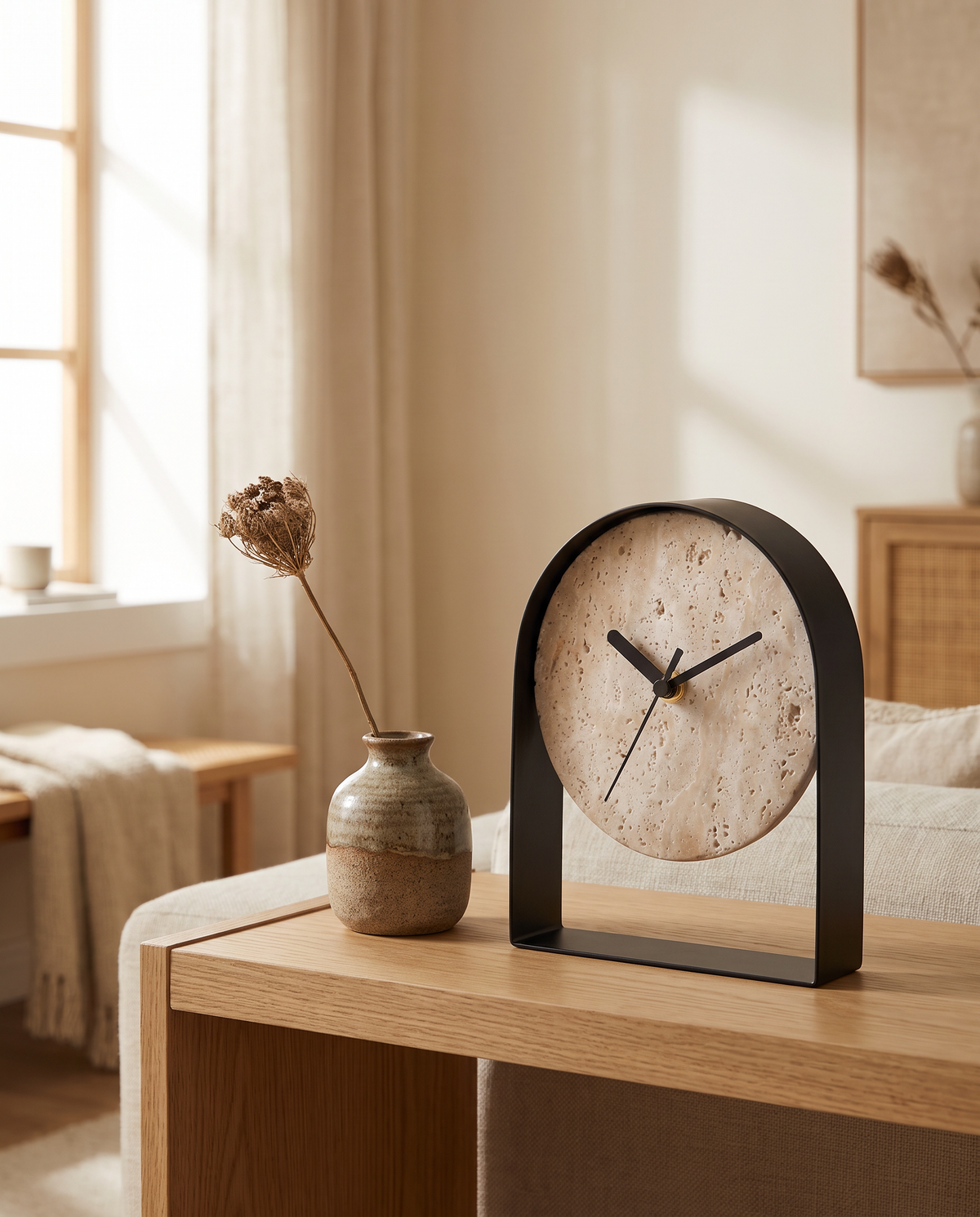 Nordhorn Stone Effect Mantel Clock in a room setting