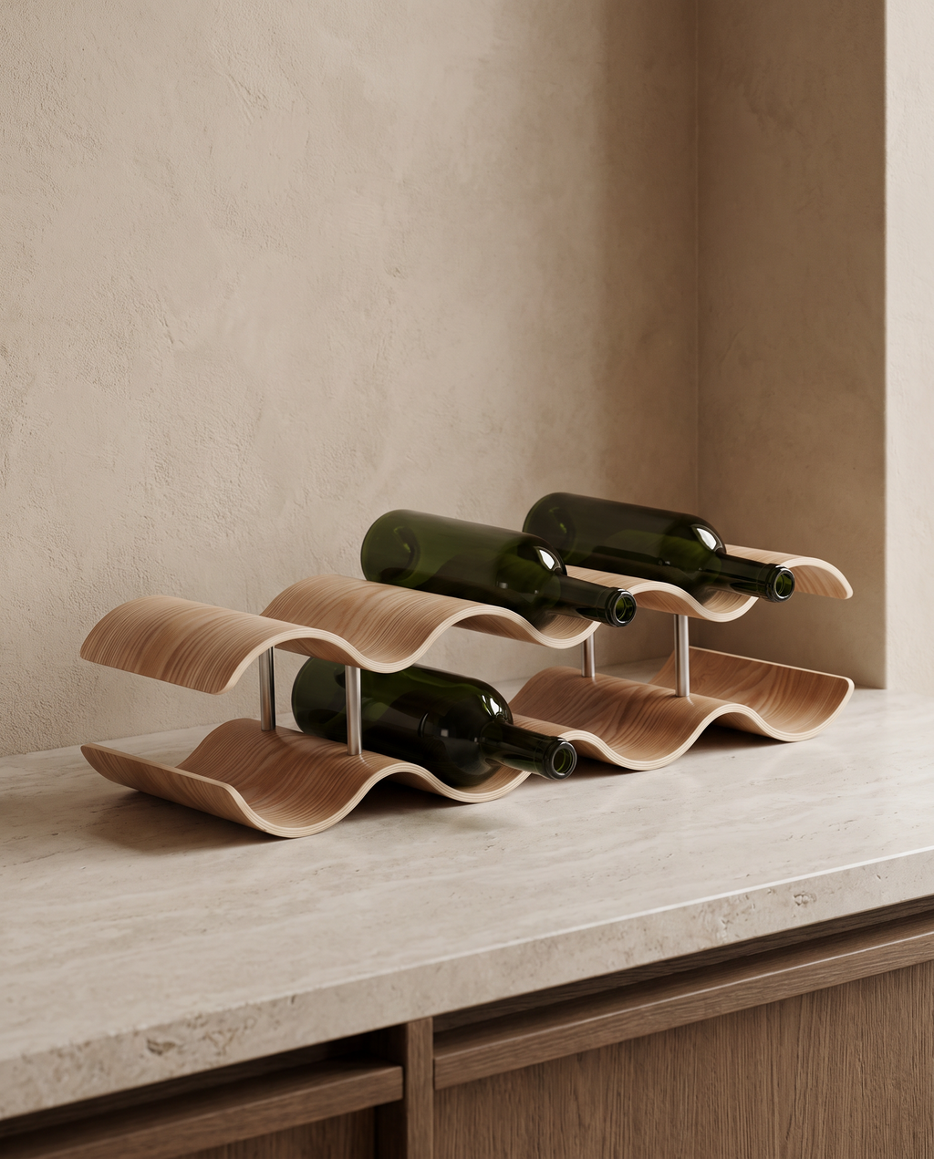 Kungsbacka Wavy Wooden Wine Rack in a room setting