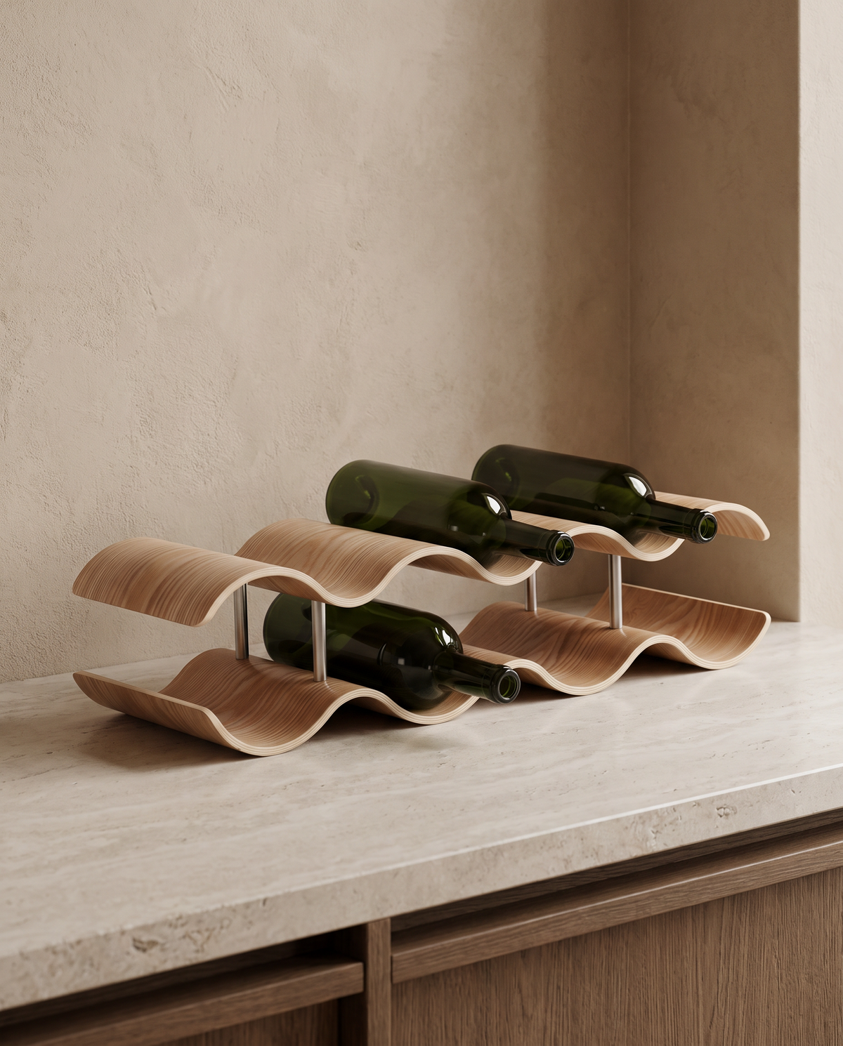 Kungsbacka Wavy Wooden Wine Rack in a room setting