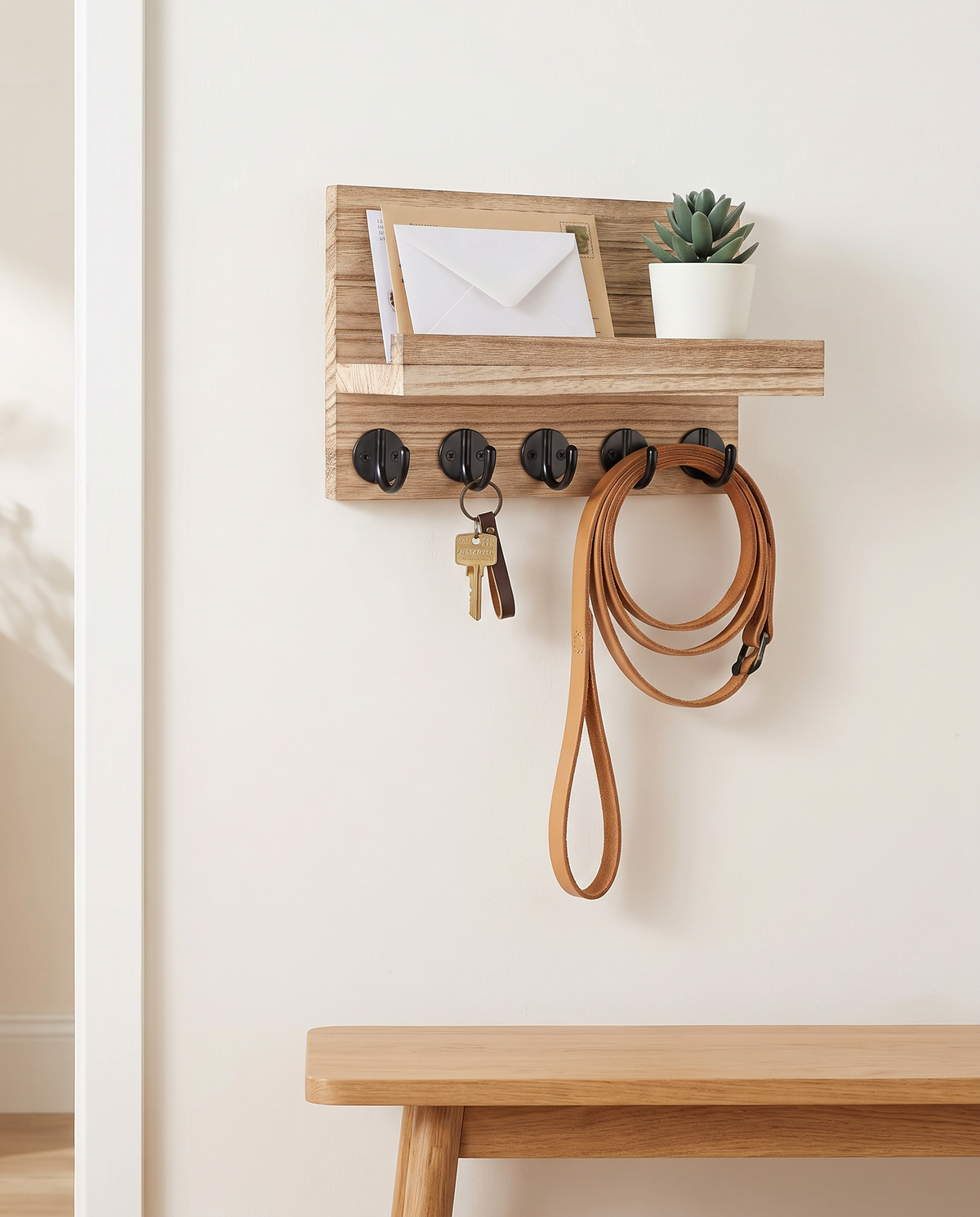 Brevik Wooden Key Holder with Shelf, view 5