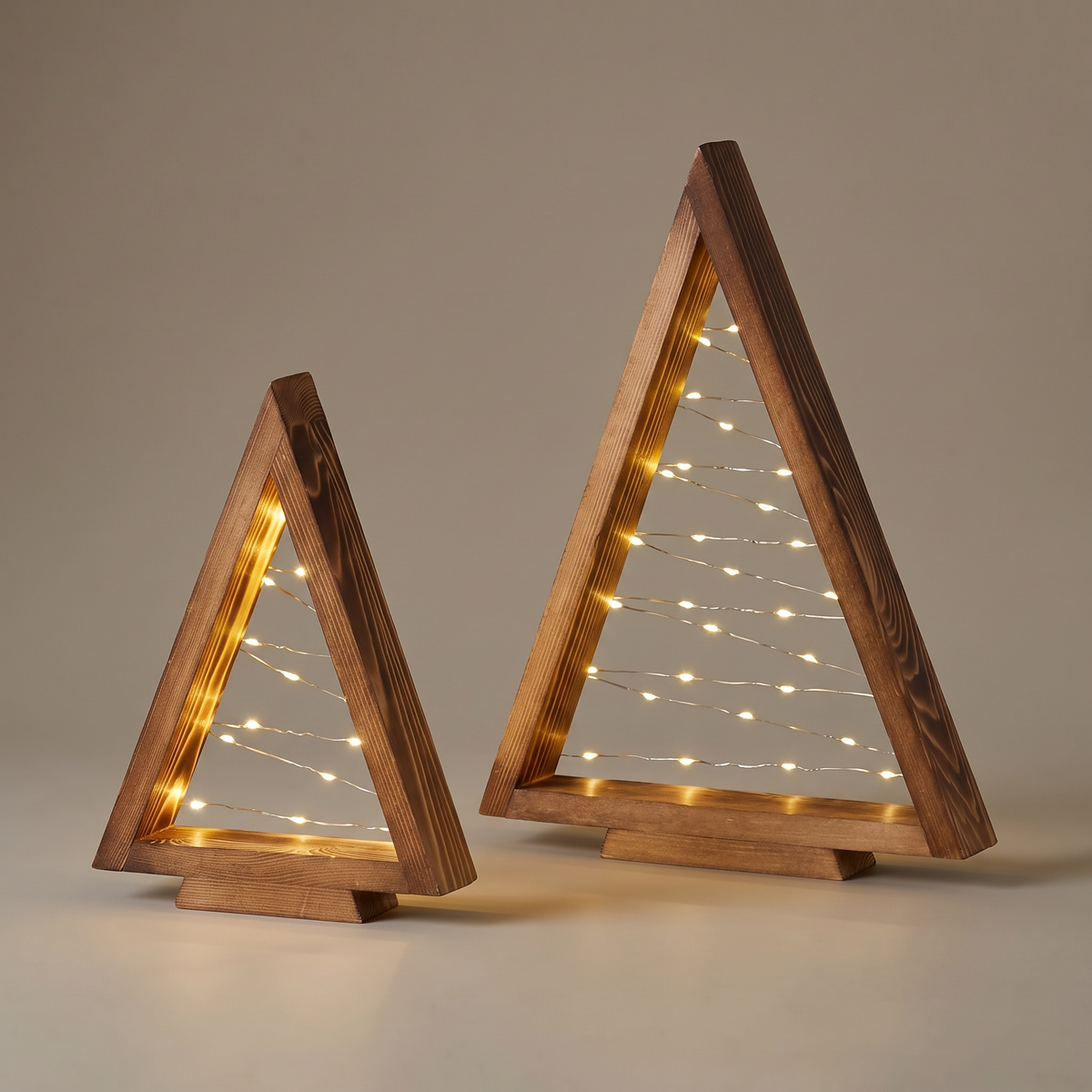 Wooden Christmas Trees with Fairy Lights, Set of 2, Olbernhau