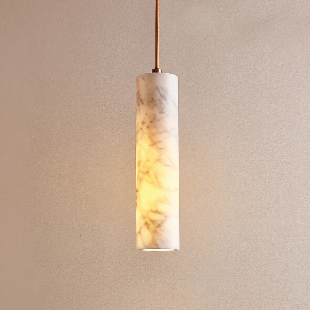 Veined Stone Pendant Light, Slim Cylinder, 25 or 35cm, LED Included, Wernigerode