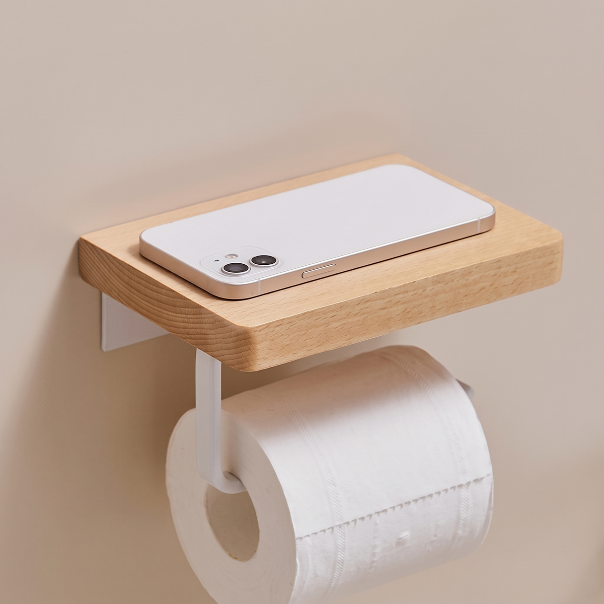 Toilet Roll Holder with Wooden Shelf, Wall Mounted, Tranas