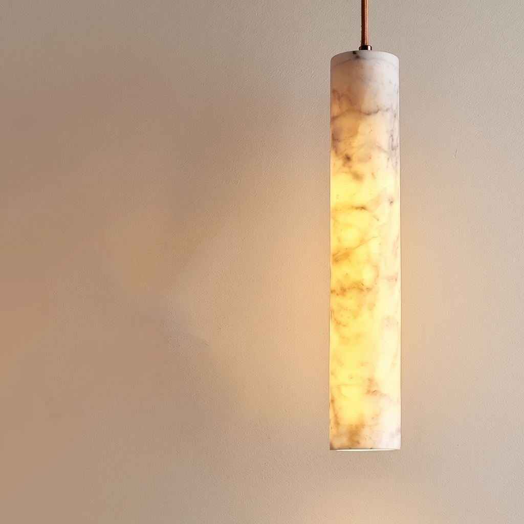 Veined Stone Pendant Light, Slim Cylinder, 25 or 35cm, LED Included, Wernigerode