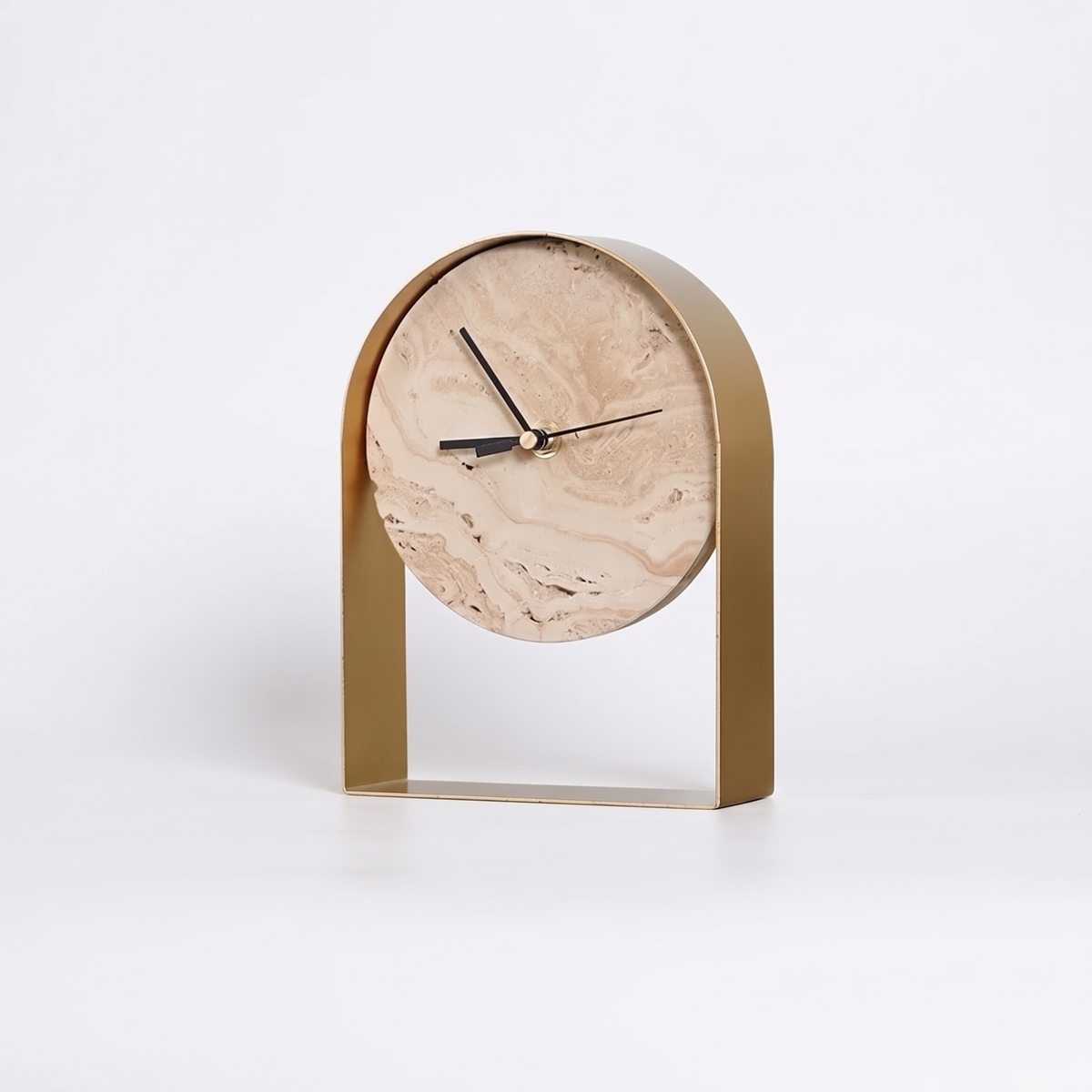 Stone Effect Mantel Clock, Arched Metal Frame, Black or Gold, Nordhorn