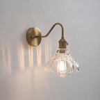 Floral Glass Wall Light, Swan Neck Arm, Brass Tone, Green, Amber or Clear, Eisenach