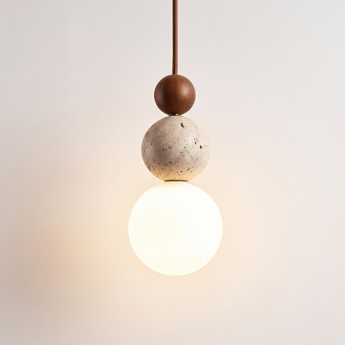 Travertine and Wood Pendant Light, Trosa