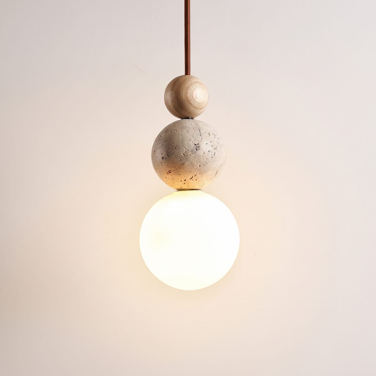Travertine and Wood Pendant Light, Trosa