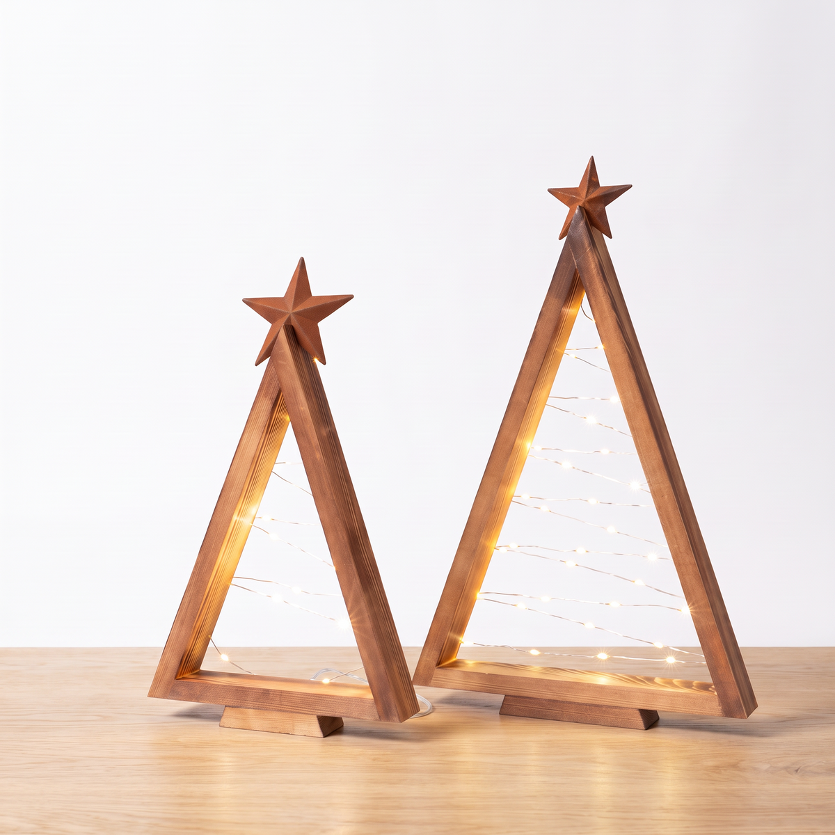 Olbernhau light up wooden Christmas trees, set of 2